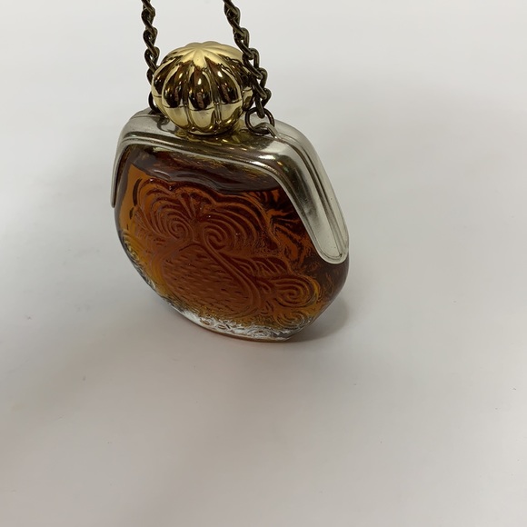 Vintage Glass Engraved Gold Cap & Chain 70’s Perfume Bottle | Collectors Piece - Picture 6 of 8